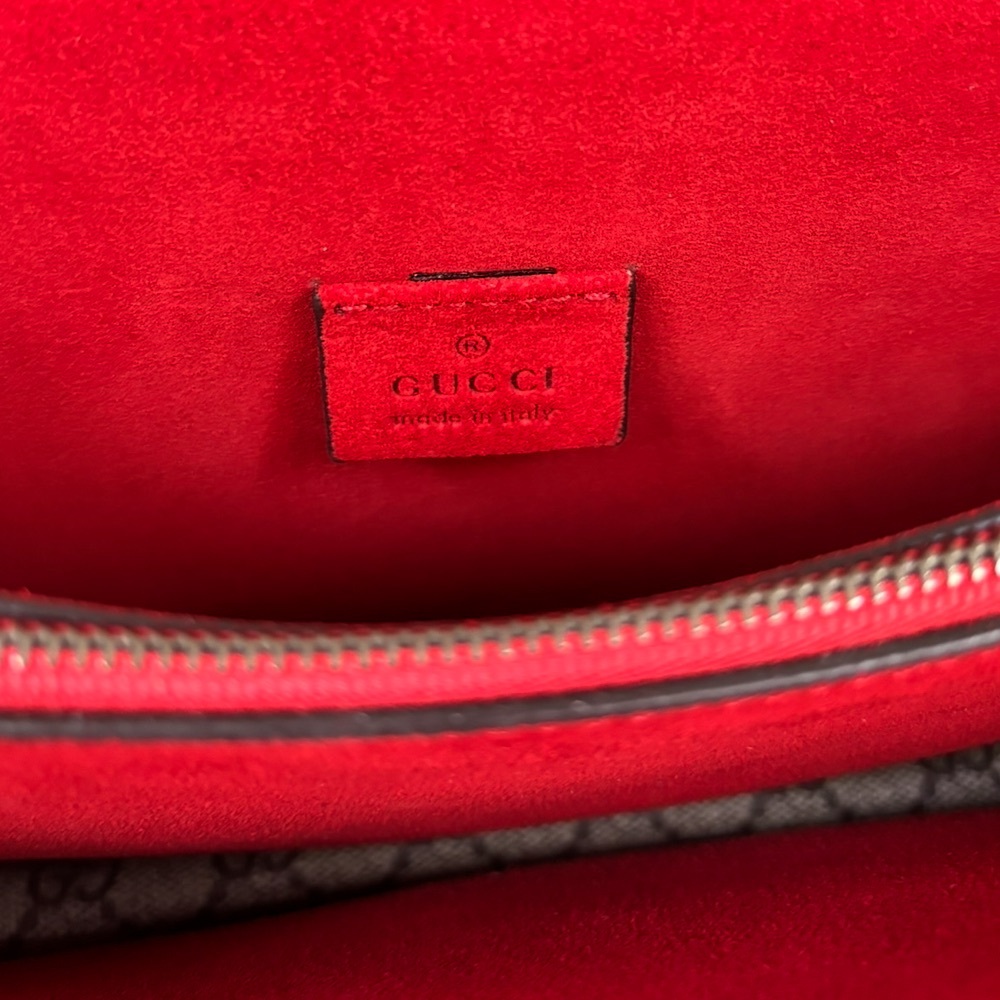 Designer Inspired G G Supreme Shoulder Bag in Brown Monogram with Red Suede - Picture 7 of 14